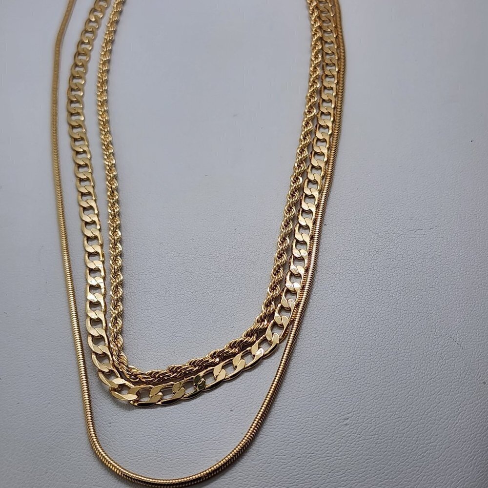 Brand New Brazilian 18k Gold Filled 3 Row Necklace - Picture 4 of 5